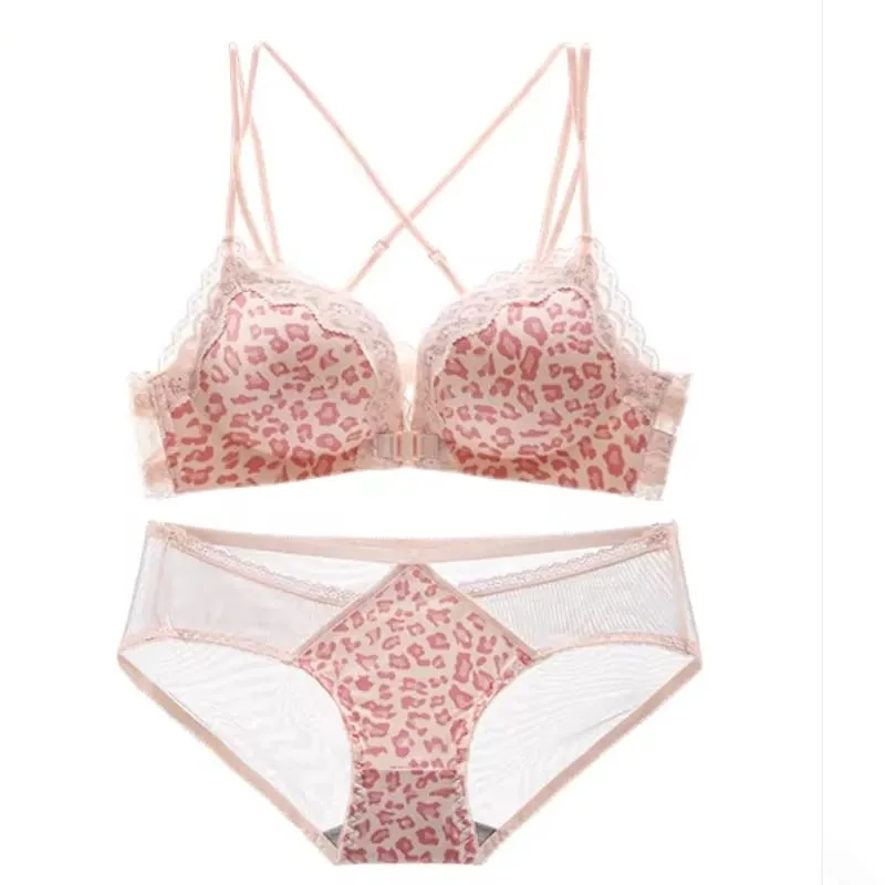 Women Bestselling Leopard Print Lingerie Set Front Closure Sexy Push Up Bra Lift Up Support Soft Daily Intimates Set — image 2