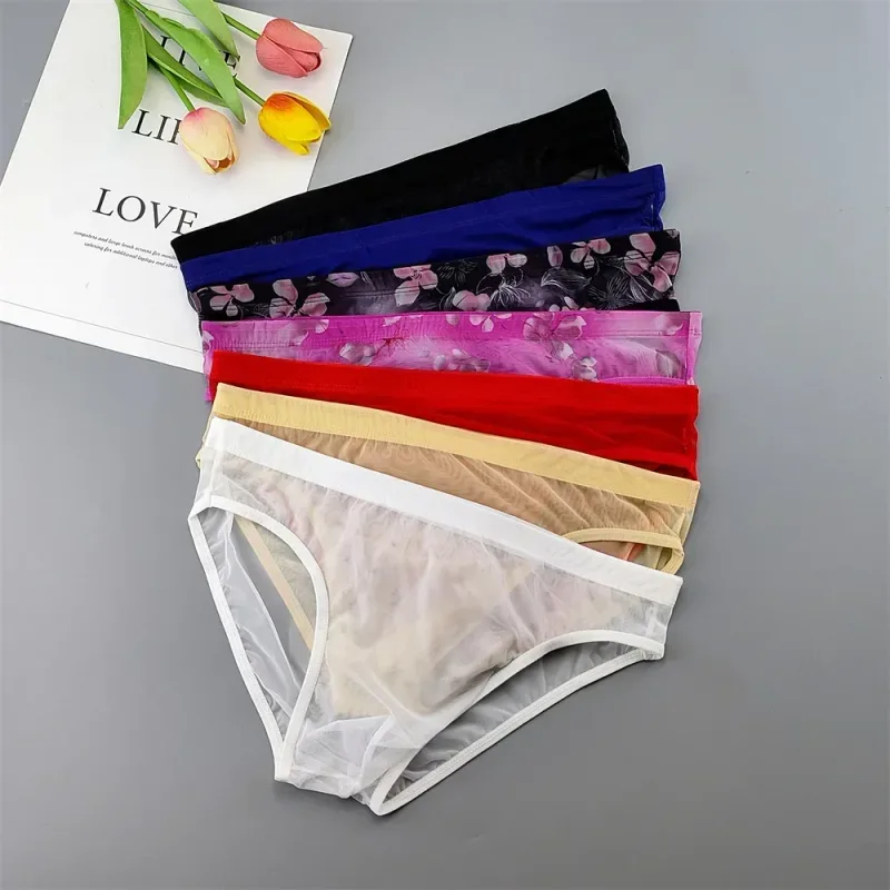 Sous-vêtements transparents de grande taille, slips Sexy pour hommes avec pochette en Nylon, slips respirants, culottes masculines XL-4XL