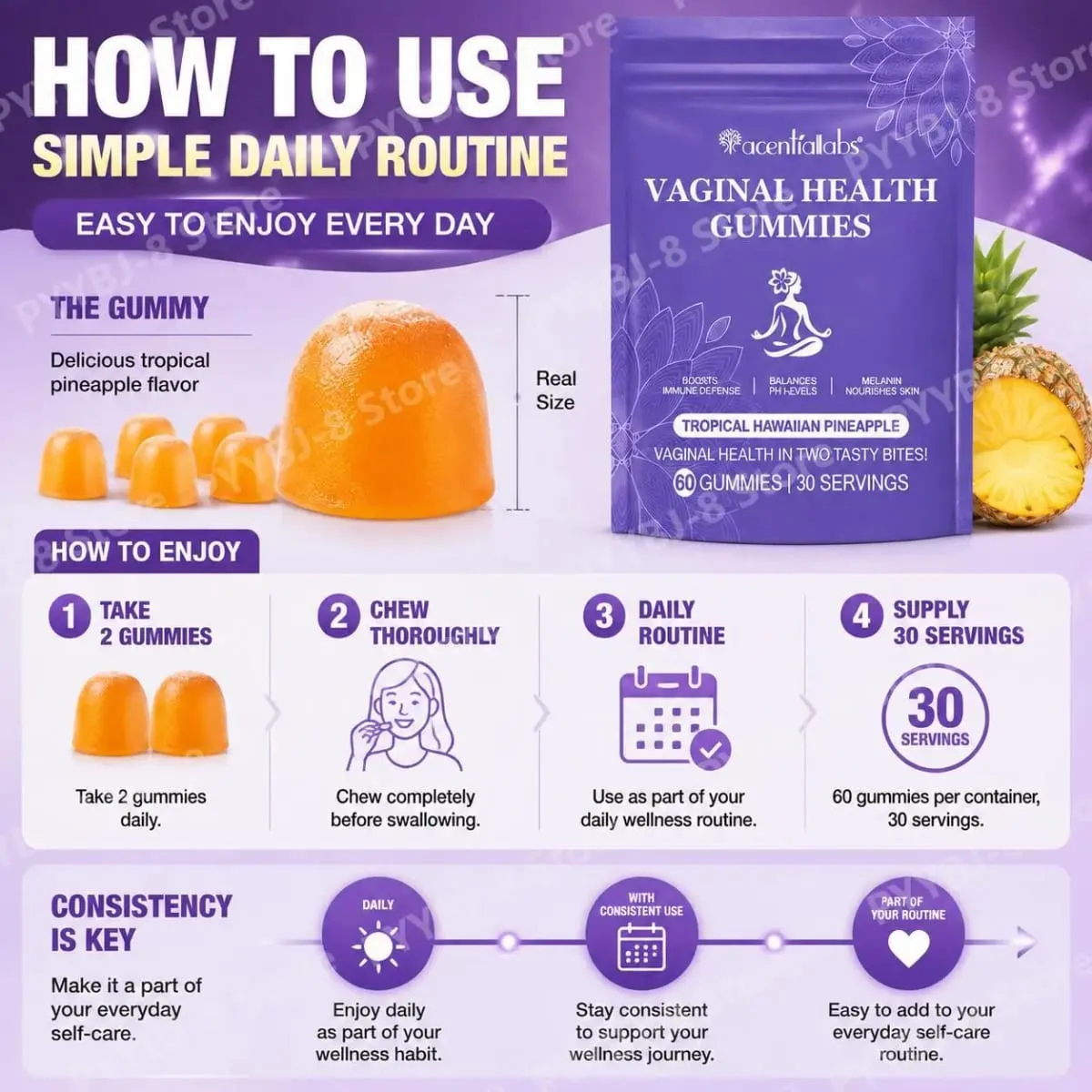 Acentiallabs Vaginal Health Gummies with Bacillus Coagulans and Vitamin C Supports Immune Defense and PH Balance 60 Gummies