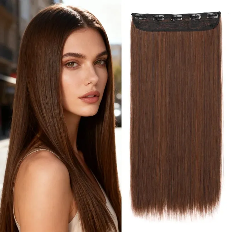 Synthetic Long Straight 5 Clip in Hair Extensions Black Brown Natueal Fake Heat Resistant Hair Piece For Women