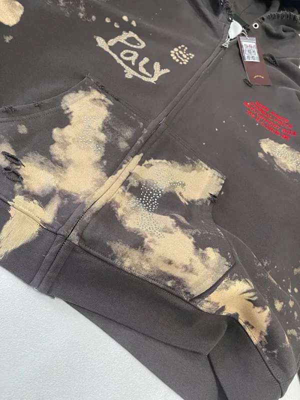 Washed Graffiti PALY Hoodies Men Woman Vintage Damaged Hole Old New Autumn Winter Zipper Hooded Pullovers Sweatshirts