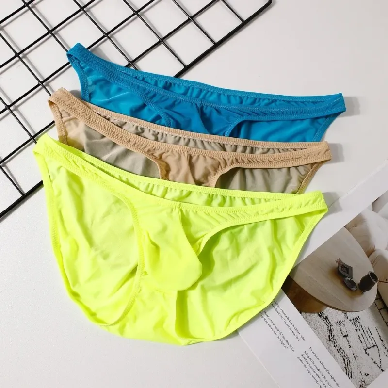 Quick-Dry Ultra-Thin Ice Silk กางเกงชั้นในชายไม่มีรอยต่อชุดชั้นใน U-Pouch ชุดชั้นในกางเกงตาข่าย Travel