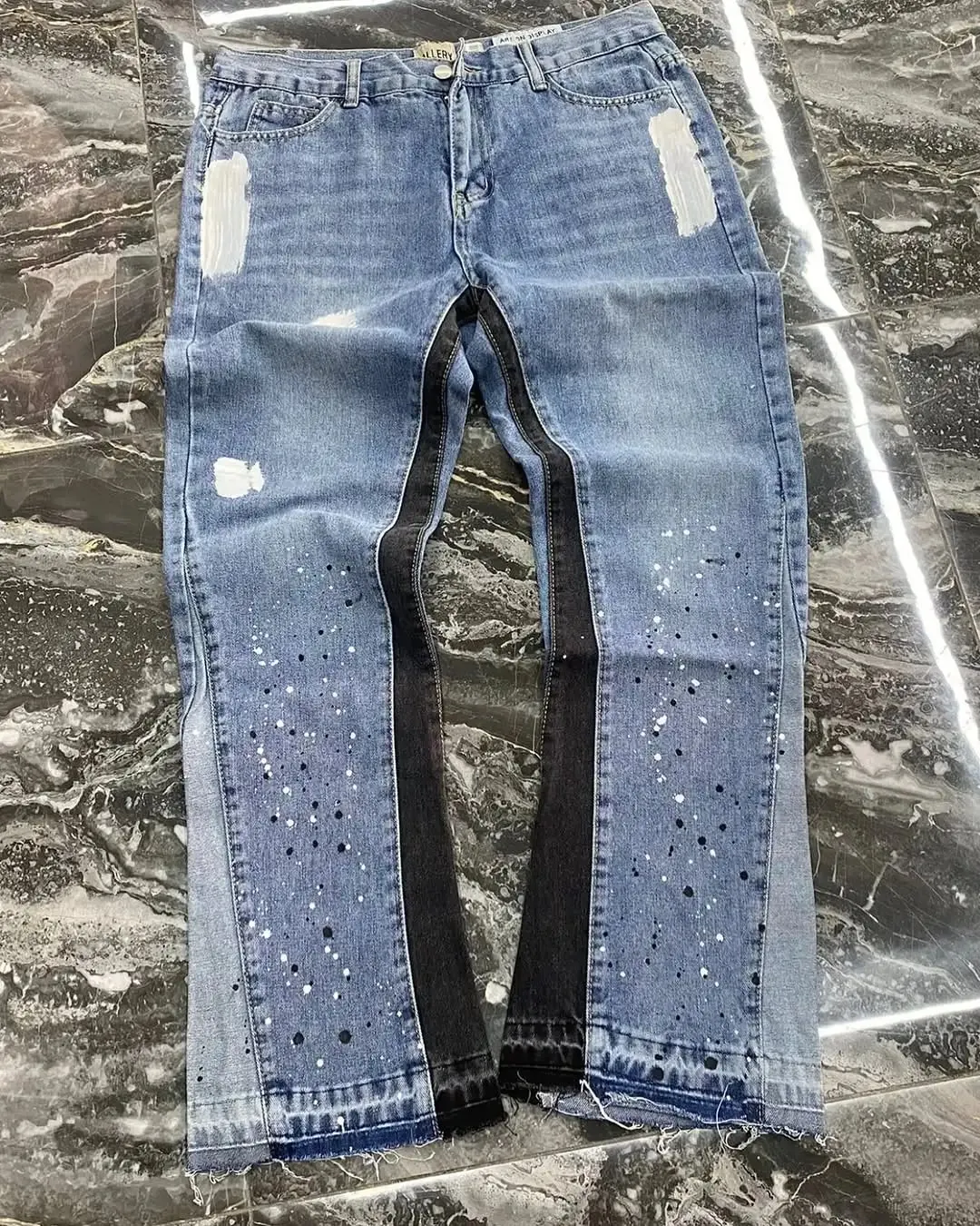 American Streetwear Splashed Ink Patchwork Baggy Jeans Men Women Clothing Tie Dye Trendy Pants Straight Slim Micro-flard Pants — image 1