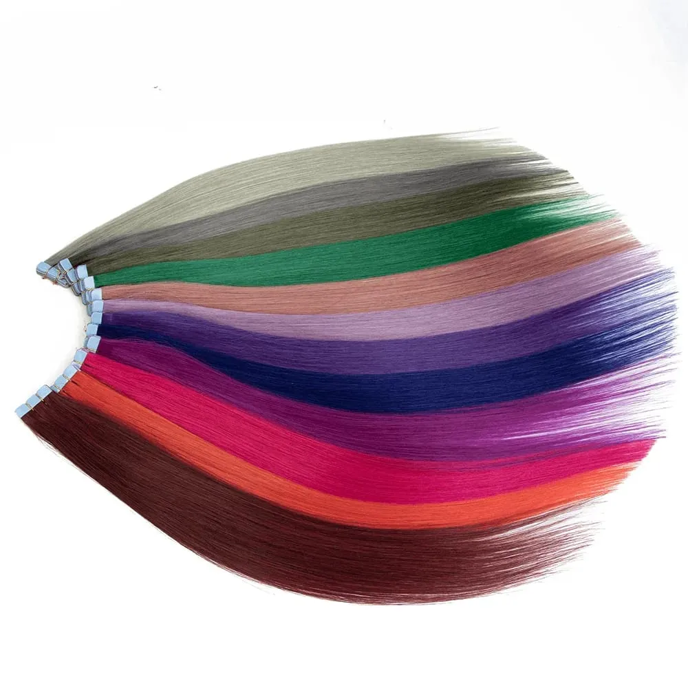 Lavender Purple Mini Tape In Human Hair Extensions 12-24 Inches Micro Tape Hair Seamless Adhesive Hair Pieces For Cosplay