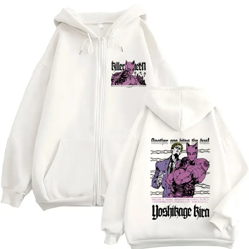 Anime Jojo Bizarre Adventure Kira Yoshikage Killer Queen Zipper Hoodies Men Women Clothing Fashion Zip Up Sweatshirts Jackets
