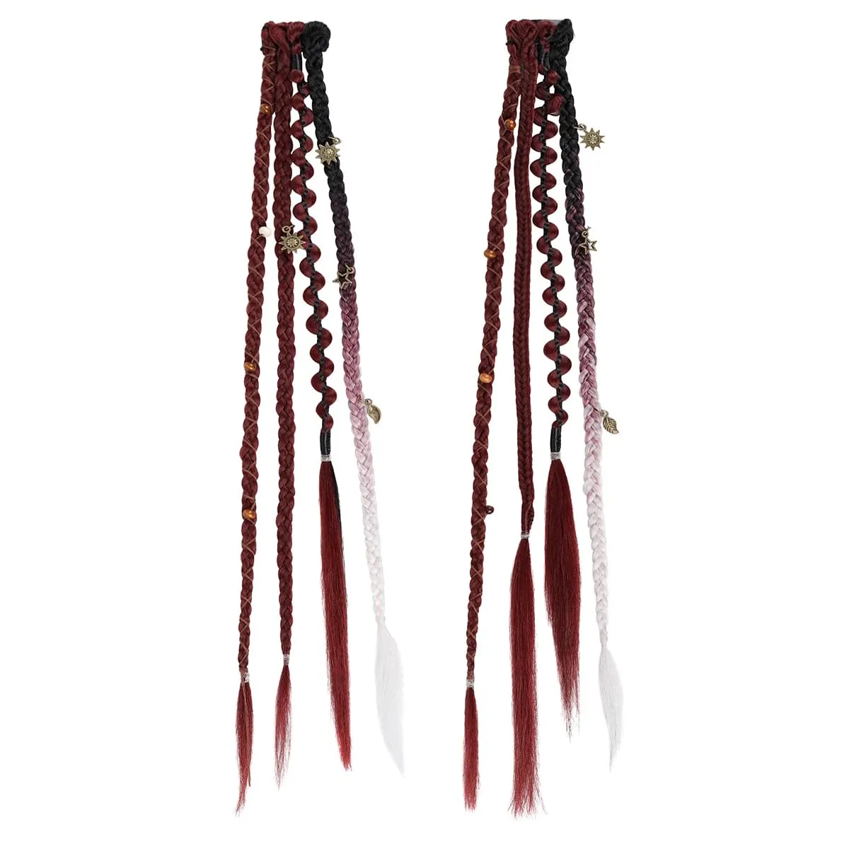 Boho Ombre Burgundy Braided Ponytail Hair Extensions Synthetic Braids With Bohemian Viking Hair Pieces For Women Carnival Party