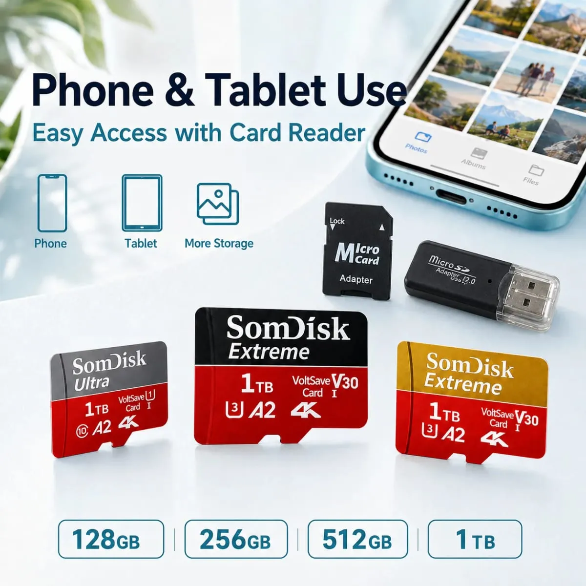 Durable Micro TF/SD Card 64GB 128GB 256GB 512GB Fast Transfer SD Memory Card USB Flash Memory Card for Mobile Phones/PC/Laptop — image 4
