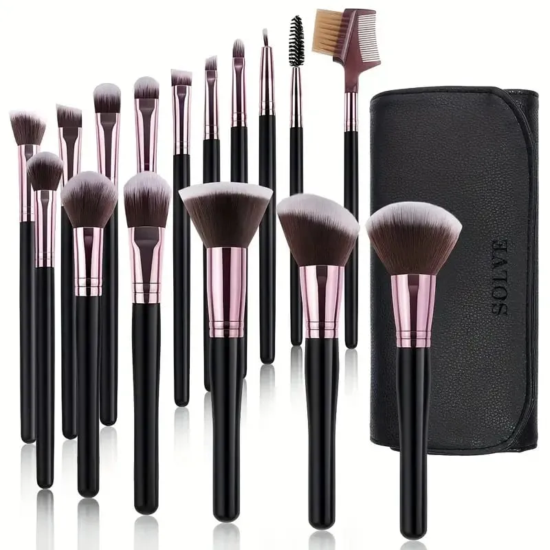 Professional 16PCS Makeup Brushes Set - Soft Fluffy Bristles for Eye Shadow Foundation Premium Leather Case Luxe Textured Cosmet