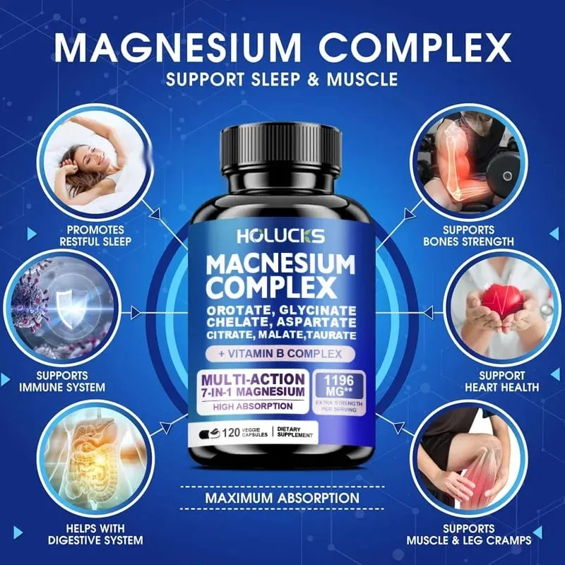 Magnesium Complex 1000mg Supplement with Vitamins C E B1 B2 B6 B12 Chelated Magnesium Glycinate Malate Taurate &Citrate