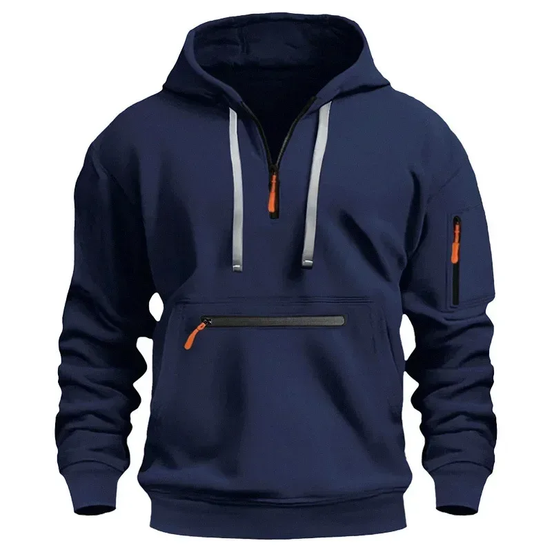 2025 New Men's Hoodies Winter Hooded Shirt Wear Fleece Multi Pocket Fashion Tops Hoody Loose Oversized Pullover Man Clothing