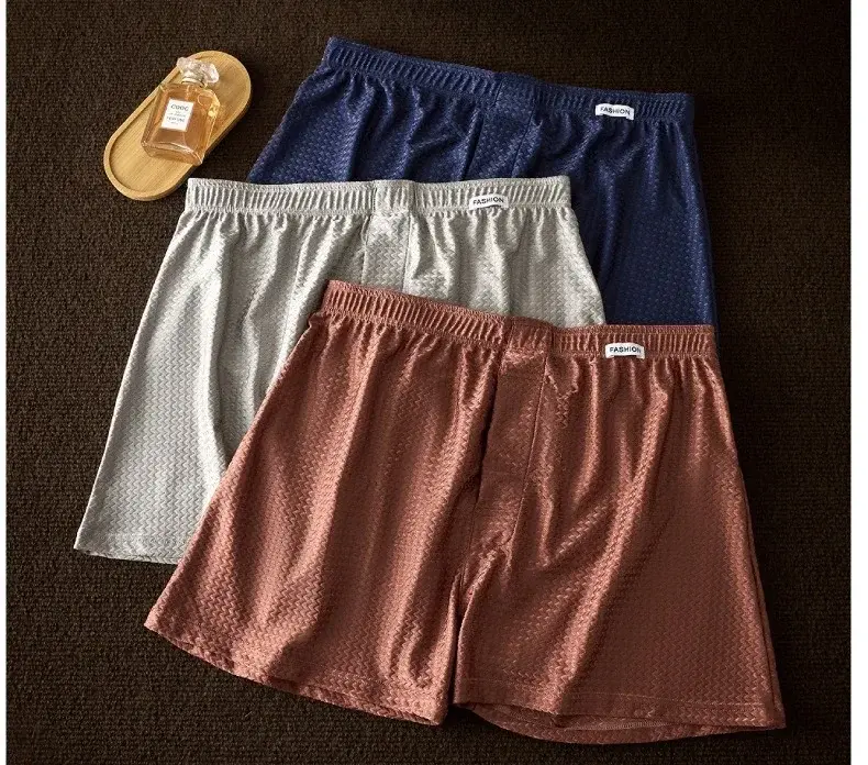 2 Pack Men's Ice Silk Boxers Mid-Rise Loose Fit Summer Cool Trendy Sheen Underwear Sleepwear Male Panties