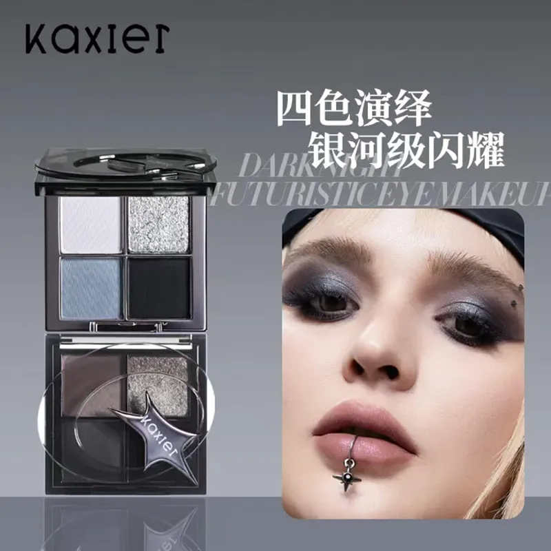 4 Colors Eyeshadow Palette Matte Satin Glitter Goth Punk Gray Purple Blendable Eye Shadow Fine Flash Lasting Eye Makeup