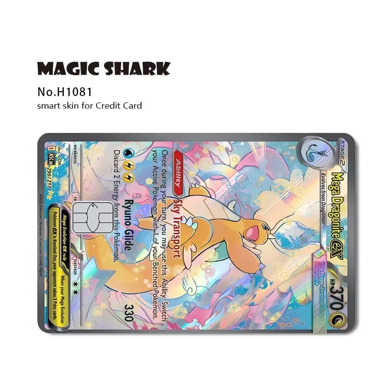 Magic Shark Mew Charizard EX Eevee Gengar Pikachu TCG Card Holographic Laser Skin Film Sticker for Bank Credit Card — image 19
