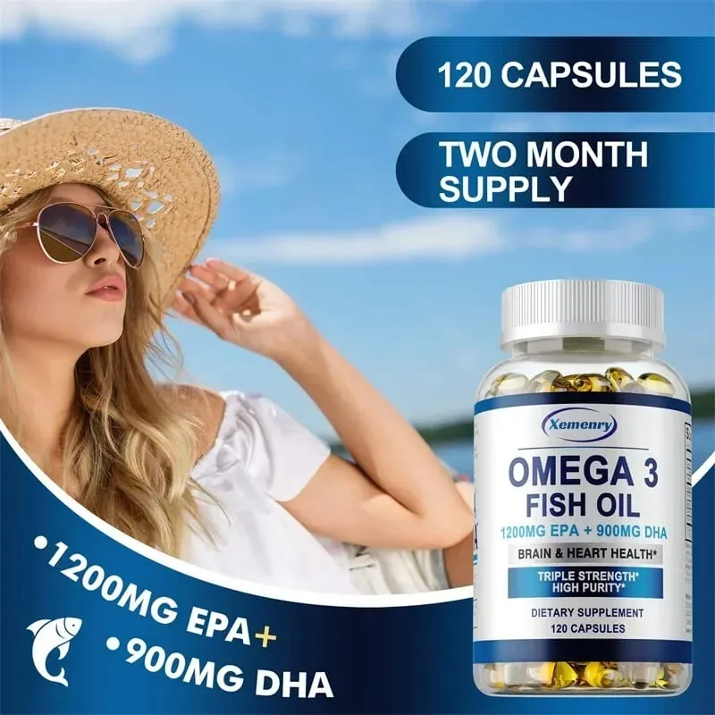 Omega 3 Fish Oil - Supplement with DHA EPA Promote Cellular Energy Health Supports Heart Brain & Joint Health Antioxidant