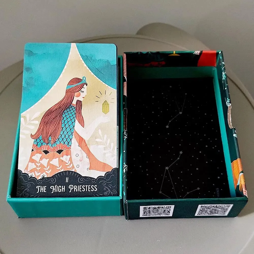 Star Maiden Tarot Deck 78-Card Deck Aesthetic Celestial Divineไพ่ทาโรต์ 2 ชิ้นกล่องแข็งคู่-นูน 12*7 ซม.