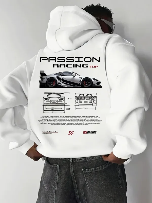 Popular digital pattern men's hooded sweatshirt with car-themed design American-style casual sports long-sleeved shirt — image 3