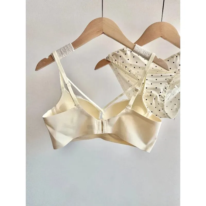 Women Sexy French Lace Push Up Bra Set Polka Dot Small Cup Shaping Sweet Lingerie Breathable Underwear Daily Dating Nightwear