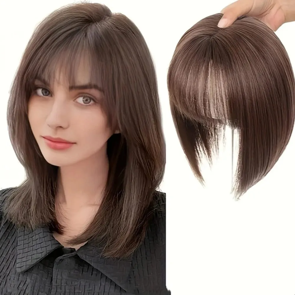 Synthetic Hair Topper With Bangs Invisible 3D Hair Toupee Hairpieces Top Hair Closures for Men and Women