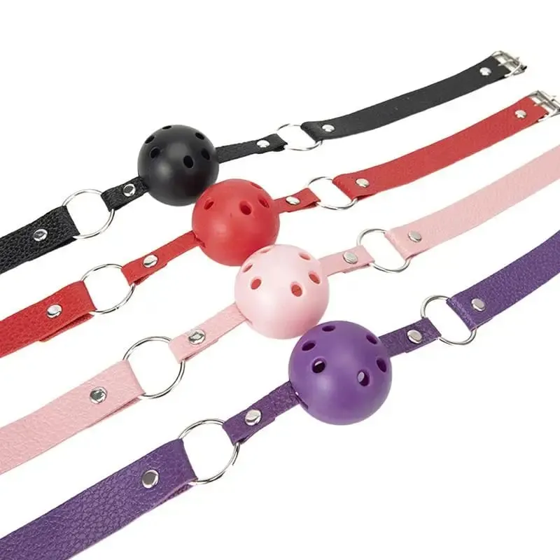 4 Colors Faux Leather Mouth Gag Adjustable Plastic Ball Adult Roleplay Game Props Couples Bondage Sex Toys Accessories▪