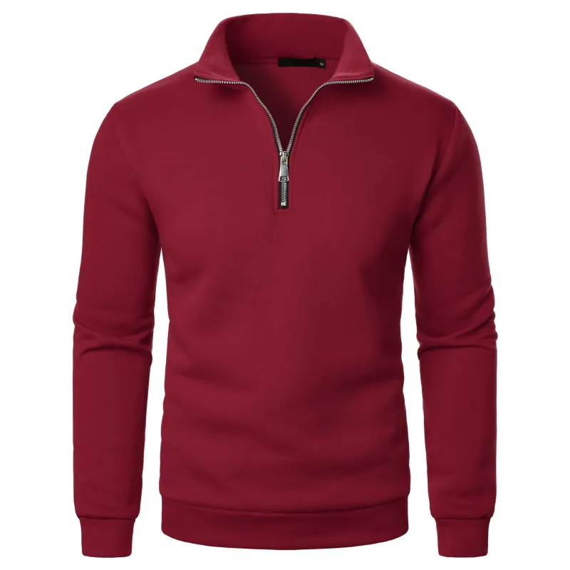 Men's Zip Turn Down Collar Sweatshirts Spring Male Solid Color Loose Pullover Coats BSD-ZW160