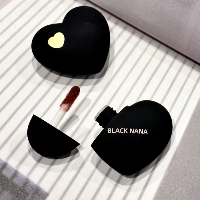 Mini Black Silver Heart Velvet Matte Lipstick Lip Mud Lip Gloss Nude Waterproof Lasting Lip Tint Cosmetic Makeup