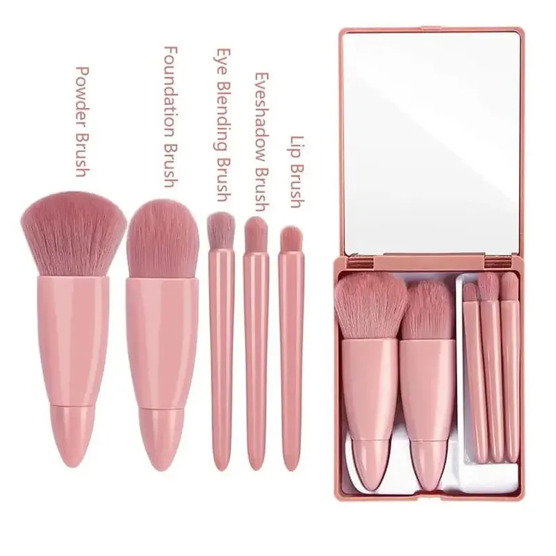 Malé štětce s kompletní funkcí Sada kosmetických štětců s pouzdrem a zrcátkem 5ks Cestovní sada štětců na make-up Mini Makeup — image 7