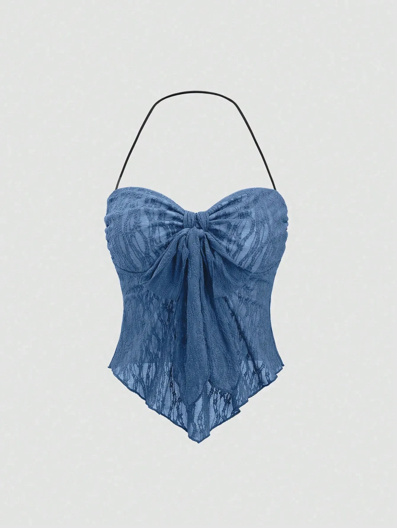 Women Halter Sweetheart Neck Front Bow Ruched Lace Slim Fit Irregular Hem Cami Top With Built In Bra 2026 Summer Vacation Solid — image 2