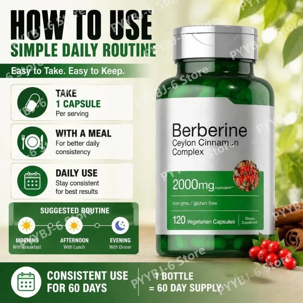 Berberine Ceylon Cinnamon Complex 2000mg Vegetarian Capsules Non-GMO Gluten Free Daily Wellness Supplement for Adults 120 Count — image 6
