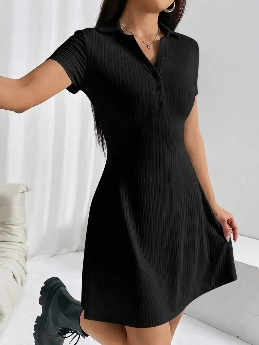 Women's Solid Color Polo Collar Short Sleeve Dress Business Casual Short Dresses for Women Women's Summer Clothing