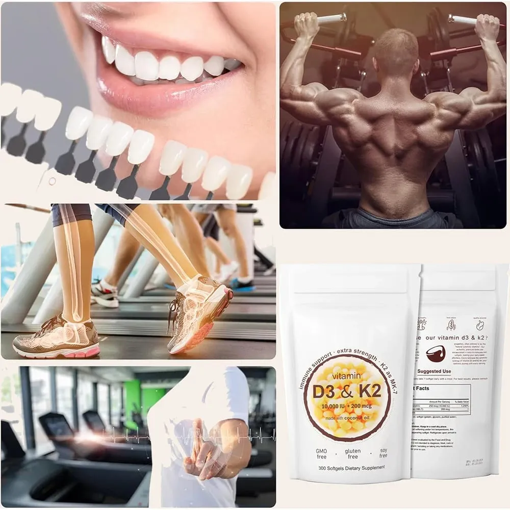 Vitamin D3 10 000iu + K2 MK7 200mcg Softgels | 2-in-1 Complex with Coconut Oil | Supports Heart Bone Teeth & Immune Health