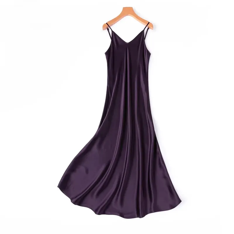 2026 Women's Fashion New 21MM 100% Natural Mulberry Silk Plain Satin Extended French Sexy Adjustable Shoulder Strap Solid Dress