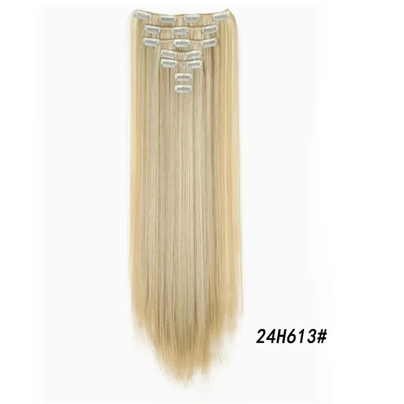 7Pcs/Set16Clips Hair Extension Black Long Straight Natural Hair Ombre Hairpiece Heat Resistant Fiber For Women Hairstyle Cosplay — image 26
