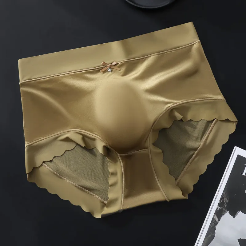 Men's Seamless Ice Silk Briefs 3D Contour Pouch Mid Waist Satin Smooth Scalloped Edge Ultra Thin Male Underwear — image 12