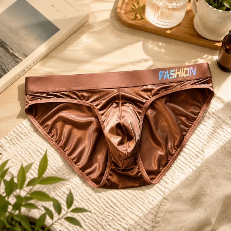 Underwear Men's Triangle Panties Low Waist Ultra Smooth Satin Silky Briefs Lingerie Gradient Letter Glossy Underpants Daily Wear