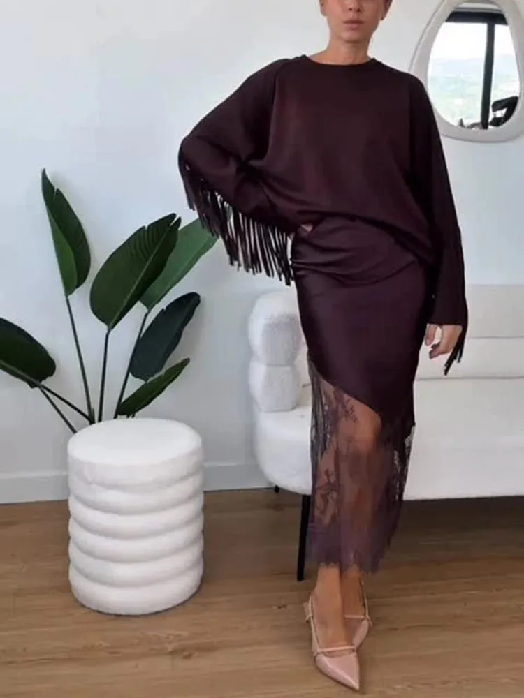 2025 Sexy Patchwork Lace Skirts Women Elegant See-through Long Skirt Casual Lady New Party Summer Evening Street Daily Midiskirt — image 5