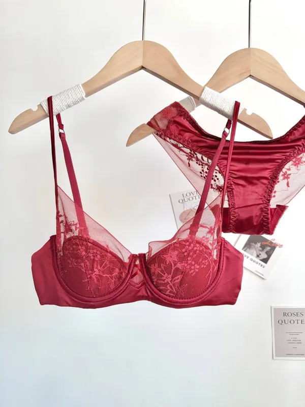 Comfort Lace Lingerie Bra Set Women Soft Underwire Thin Cup Push‑Up Breathable Intimates Suit For Small Bust Ladies Underwear