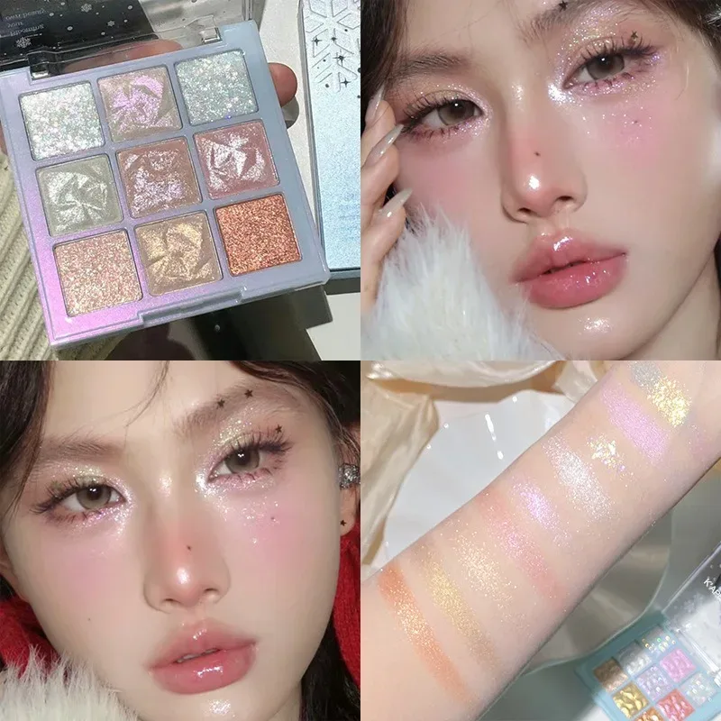 9-Color Glitter Eyeshadow Palette Earth Color Pearlescent Eye Shadow Shimmer Highlights Sparkling Sequin Champagne Eyes Makeup — image 6