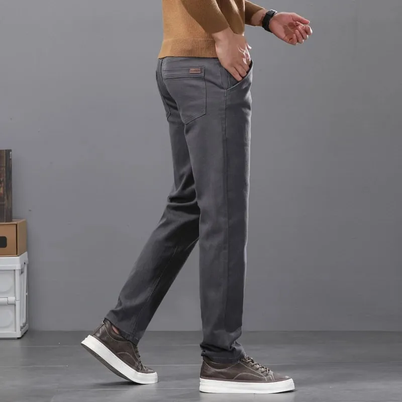 2026 New Cotton Elastic Men's Jeans Spring Fitted Straight Business Casual Trousers Soft Comfortable Fashion Korean Denim Pants