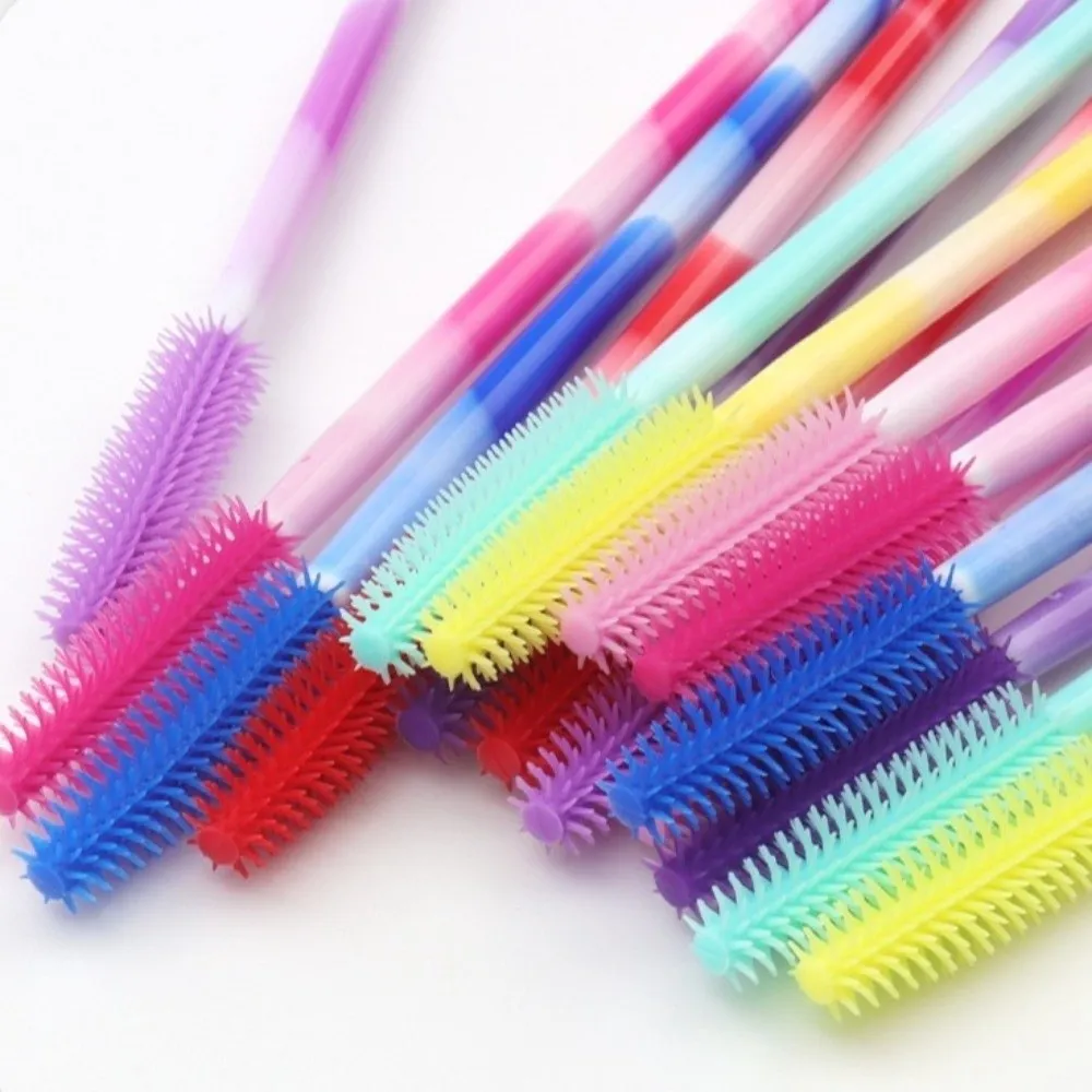 50Pcs Disposable Eyelash Brushes Silicone Makeup Tools Mascara Wand Applicator Rainbow Color Microbrush Eyebrow Comb Girl