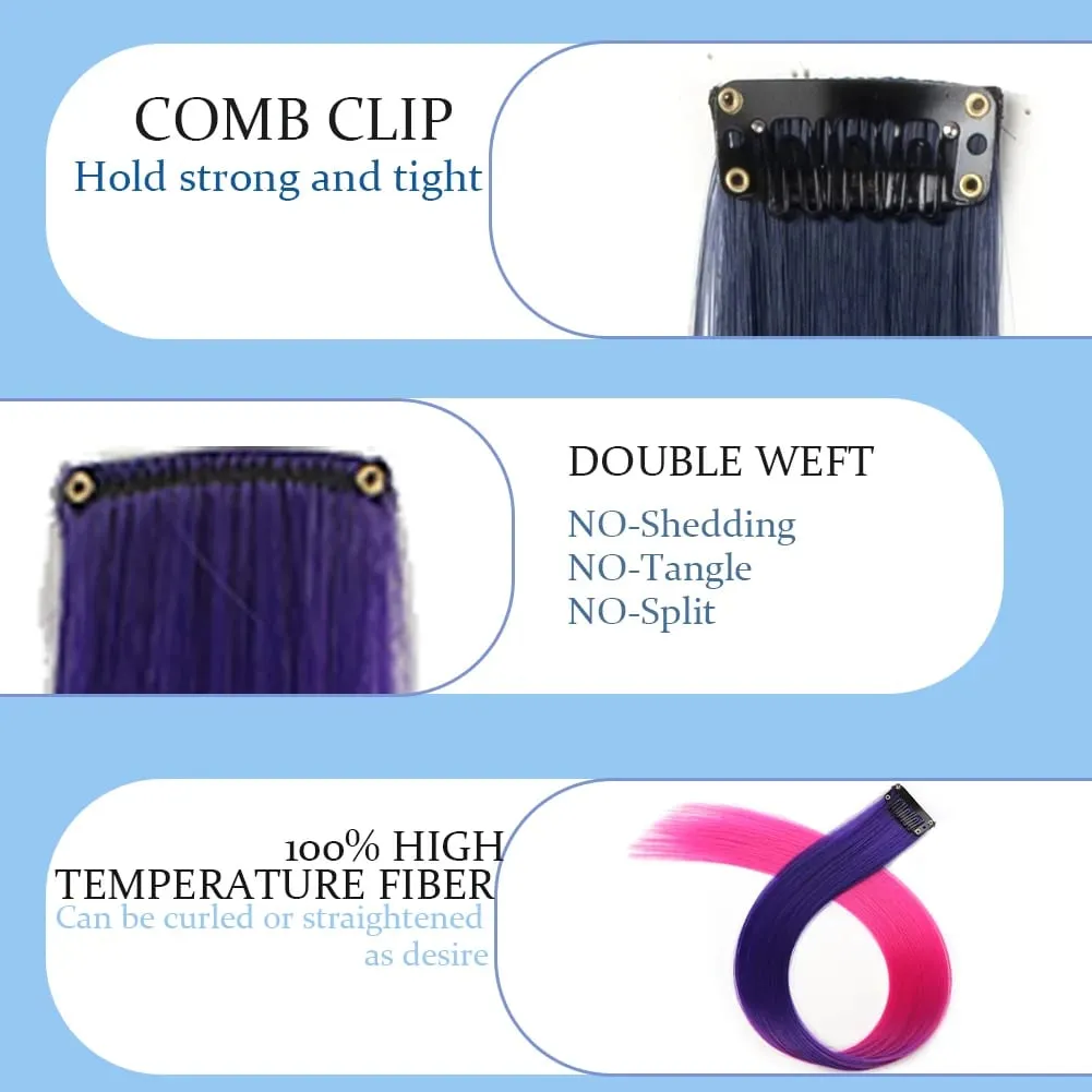 10pcs Colored Party Highlights Clip in Hair Extensions for Girls 18 inches Omber 2 colors Straight Hair Synthetic Hairpieces