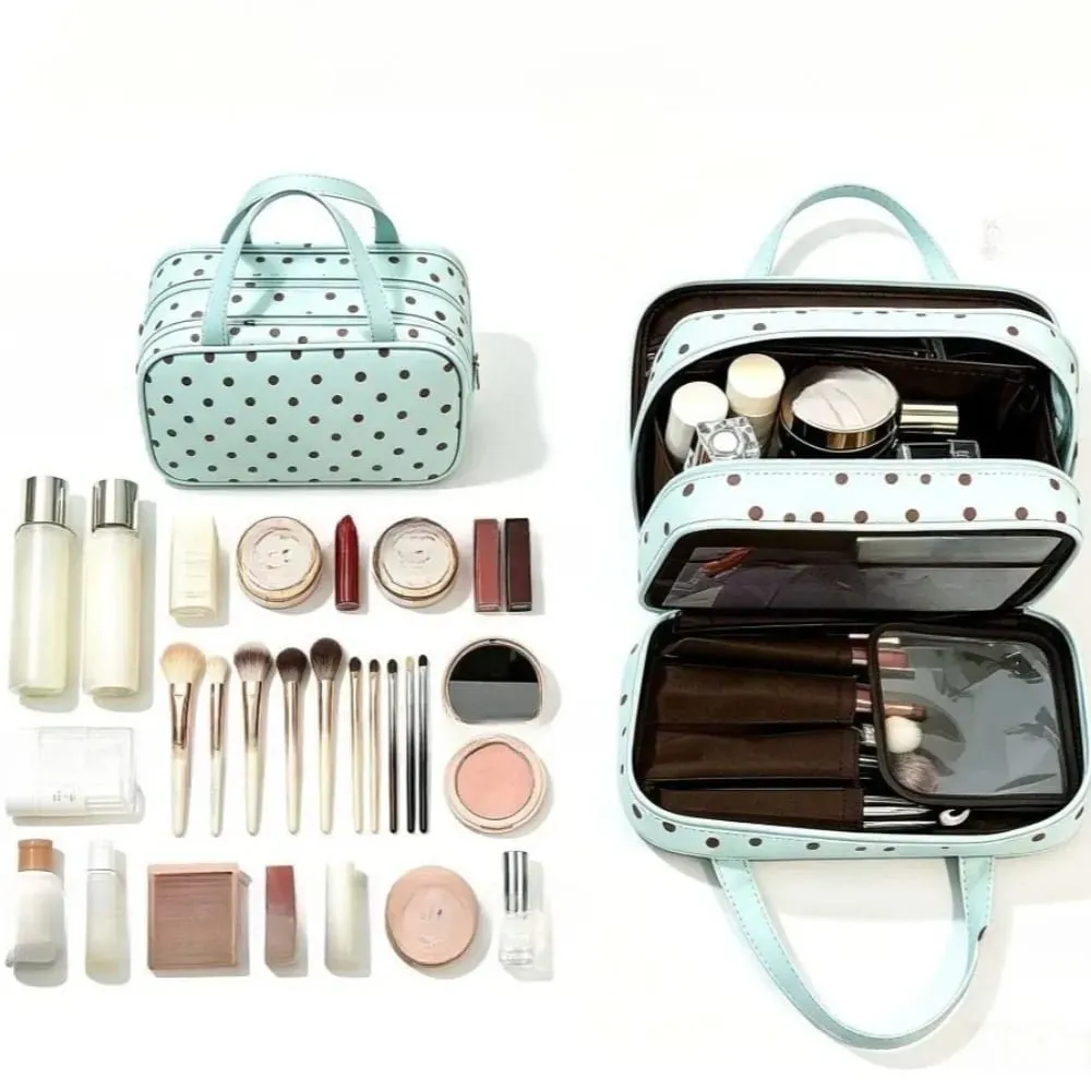 Waterproof Makeup Brush Organizer Bag Multilayer Portable PU Travel Cosmetic Handbag Storage Pouch Makeup Brushes Toiletries Bag