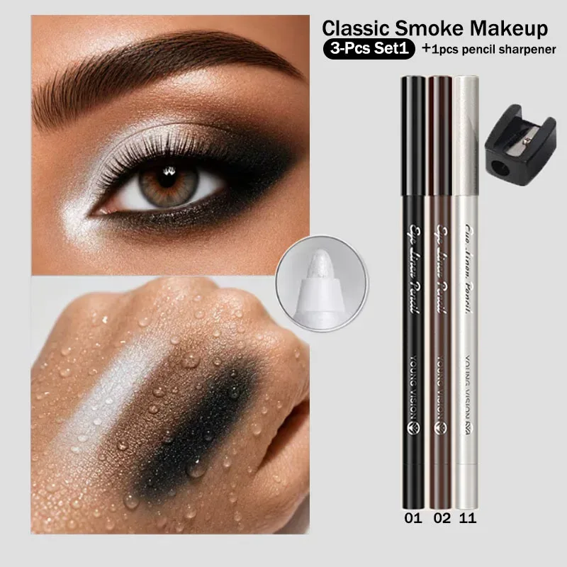 3pcs Pearlescent Eyeliner Pencil Blue Green Purple Multifunctional Eyeshadow Pencil Waterproof High Pigment Eye Liner Makeup