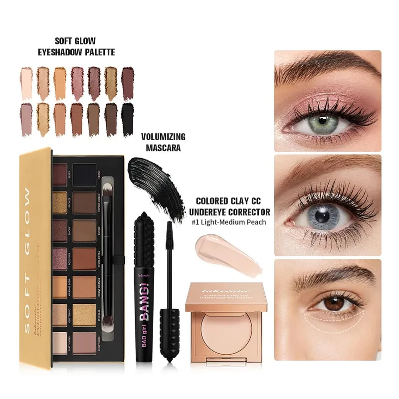 3ks/set CC Full Coverage Color Corrector Glow Palety očních stínů Volumizing Mascara Lasting Beauty Eyes Makeup Kit