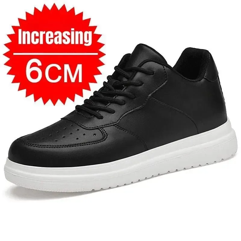New Height Increasing Shoes for Men 10cm Invisible Elevator Sneakers White Leathe Sport Zapatillas De Hombre Big Size 46