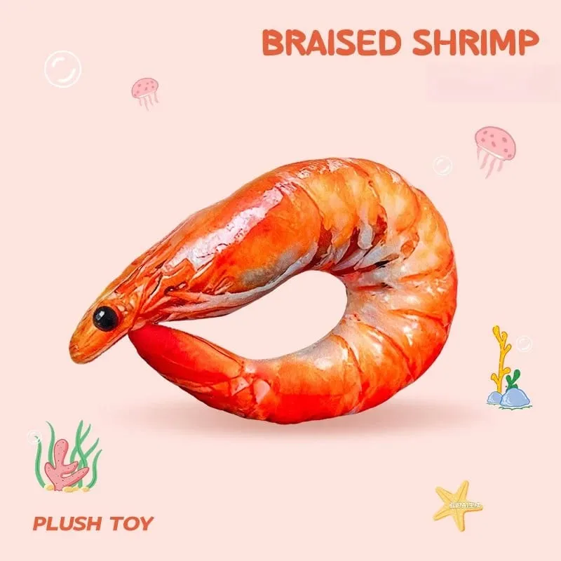 Real‑Printed Braised Prawn Plush Pillow Soft Stuffed Shrimp Cushion Funny Novelty Toy Home Decor Holiday Gift