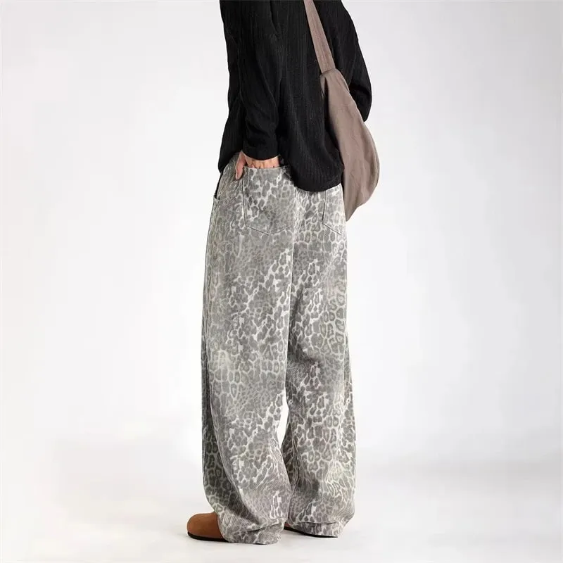 2026 New Vintage Distressed Leopard Printed Y2K Jeans Men's High Street Baggy Curved Denim Pants Hip Hop Fashion Punk Jean — image 6