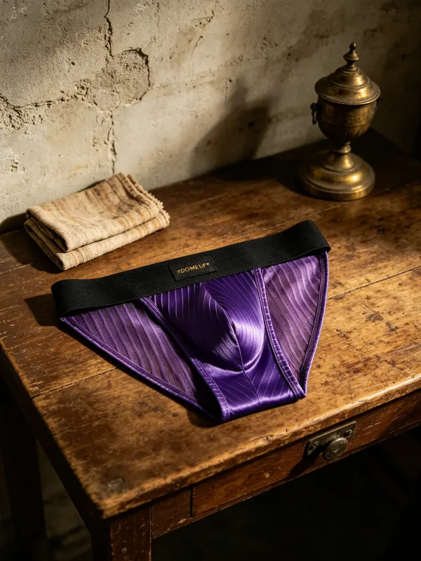 3PCS Men's 3D Pouch Briefs Vertical Stripe Satin Mesh Combo High Elastic Waist Simple Fashion Home Daily Underwear