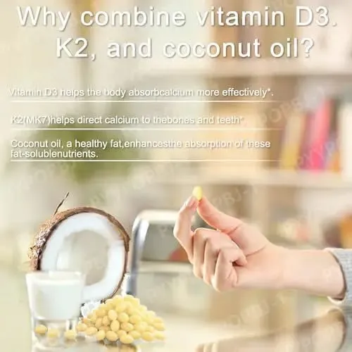 2-in-1 Vitamin D3+K2 Capsules with 5 000 IU D3 and 100mcg K2 180 Count Diet Supplement Maintain Daily Health & Enhance Immunity