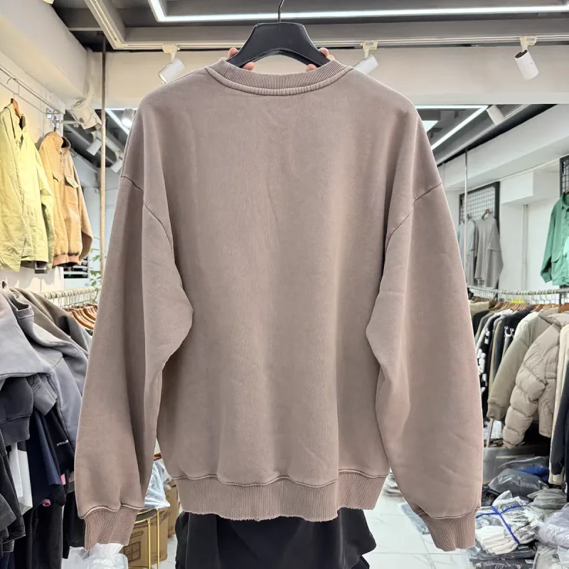 Nice Washed Embroidery Solid Crewneck Men Women Oversized Heavy Fabric Unisex Sweatshirts