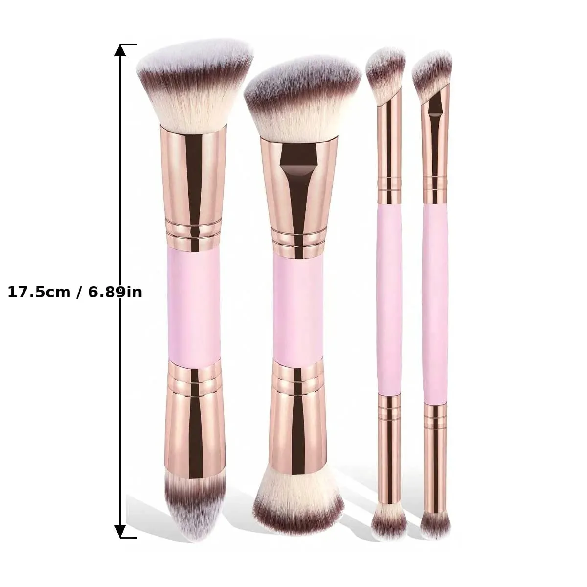 4Pcs Dual-Ended Makeup Brush Set Soft Synthetic Bristles Foundation Blush Powder Eyeshadow Brushes Portable Cosmetic Tools for